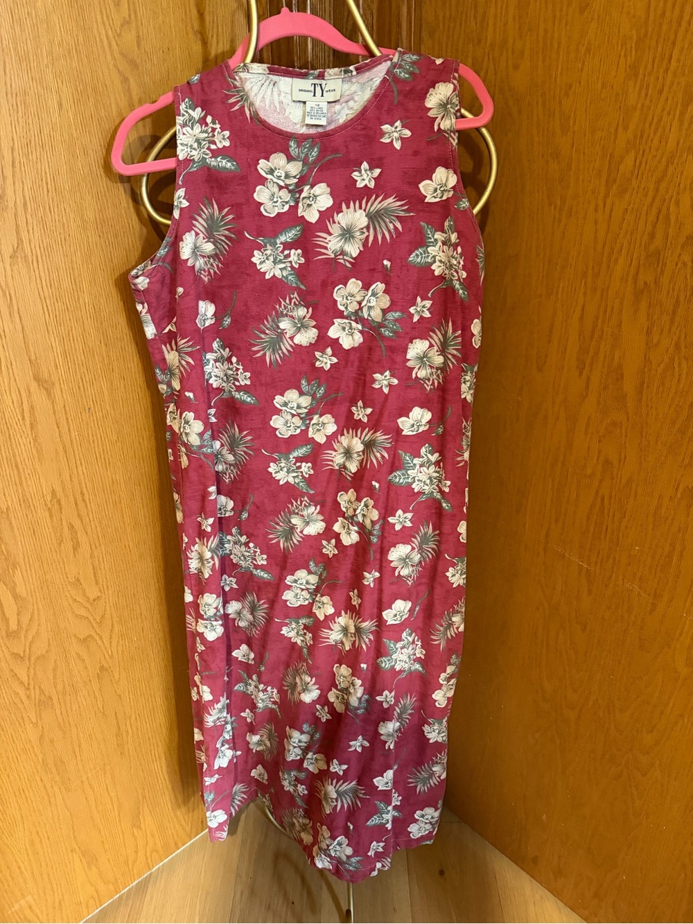 Vintage 90s Ty Raspberry Floral Sleeveless Midi Dress